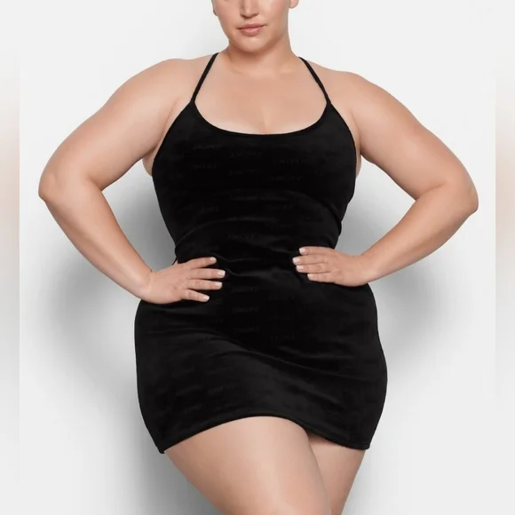 SKIMS Logo Velour Slip Dress / ONYX/ LARGE/ NWT - Picture 3 of 13